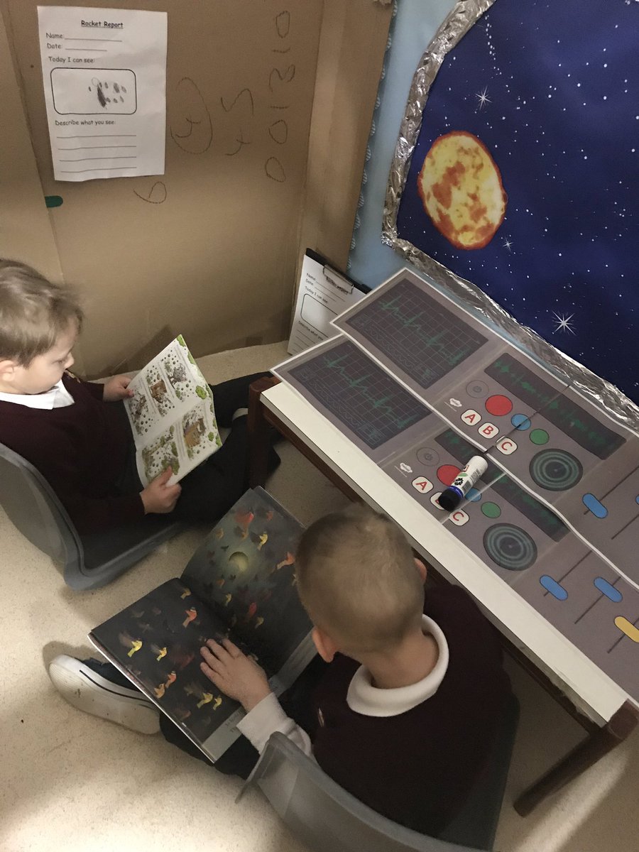 's tweet image. P2 @stdavidsprimary enjoyed reading their favourite books today!  We found some comfy and exciting places to read with our friends! #ReadingRocket #LoveOfReading #WorldBookDay2019