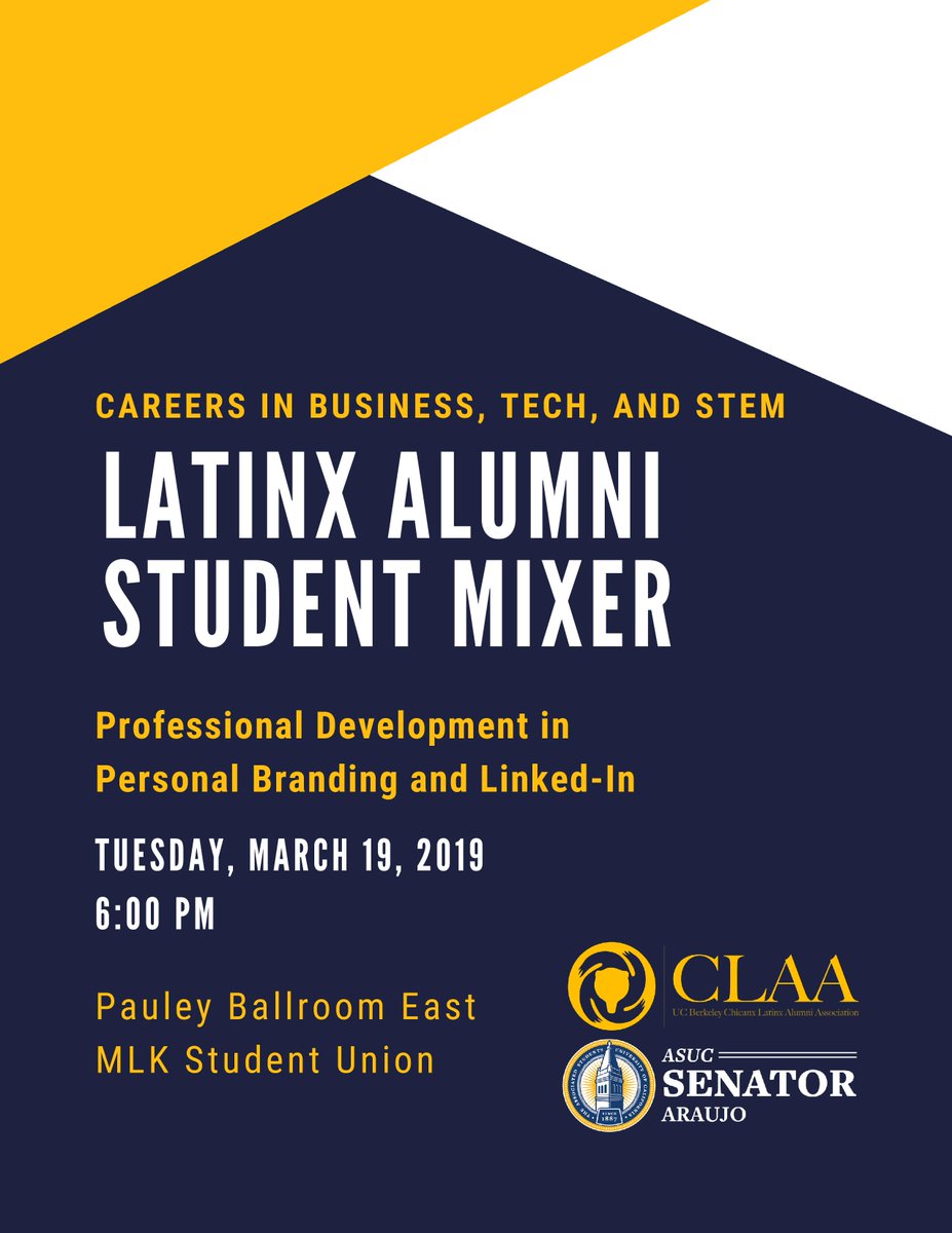 UCB_CLAA's tweet photo. We are back with the second round of our professional development workshops! We are excited to continue our collaboration with the Office of ASUC Senator Nick Araujo! We hope our alumni can join us! https://t.co/hN460dNXE2