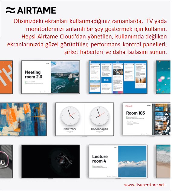 Itsuperstoretr's tweet photo. Airtame 2 sadece kablosuz sunum cihazı değil. Ofisinizdeki tüm ekranlar kullanmadığınız zamanlarda bilgilendirme ekranlarına dönüşebilir. #digitalsignage #airtame #itsuperstore #kablosuzsunum #kablosuzsunumpaylasimi https://t.co/oOx4vEyJC8