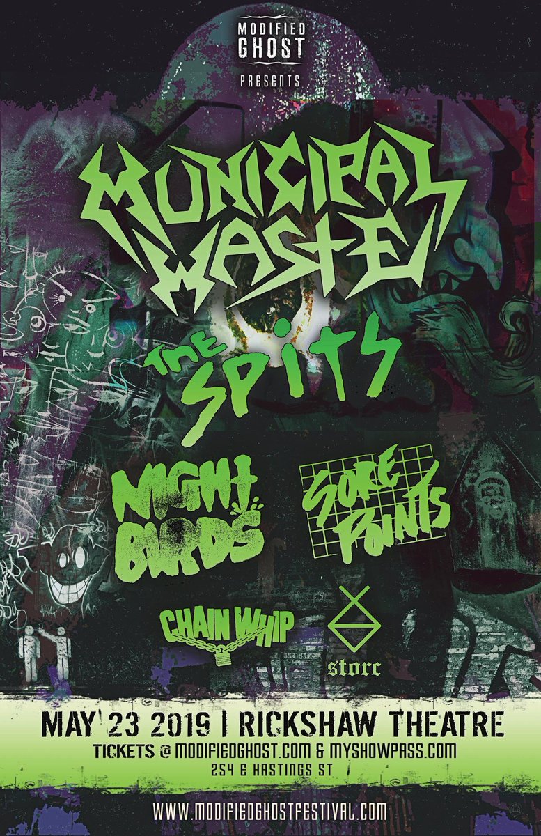 RickshawTheatre's tweet photo. JUST ANNOUNCED! May 23rd of the #ModifiedGhostFestival has been moved to the Rickshaw! Get your TICKETS TODAY for @MUNICIPALWASTE #TheSpits @NGHTBRDS #storc #SorePoints & #ChainWhip
INFO: https://t.co/iJrxo8bjxq
TICKETS & Festival PASSES: https://t.co/iQZ34jdUfL https://t.co/FTfGZB9okn
