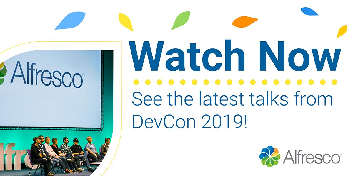 Alfresco's tweet photo. Did you miss #DevCon2019? We had more than 60 experts delivering presentations on content management, automated process, governance, security, and much more. We've packaged up the presentations for you to download at your leisure... check them out now: https://t.co/MqacwSZoxs https://t.co/A0nKFB2Hx9