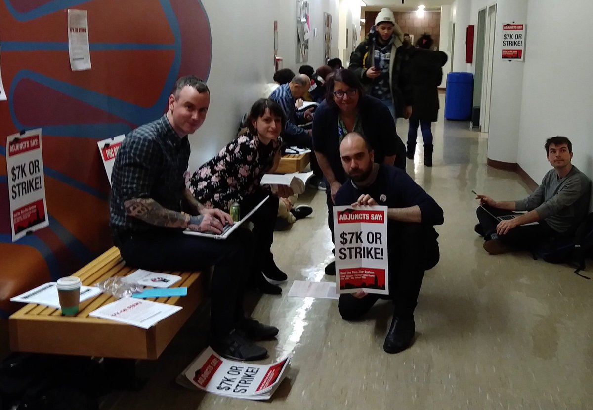 The #7KCUNY grade-in movement has come to BMCC! We grade assignments in public to call attention to the unwaged adjunct labor that keeps CUNY running. We’ll be back next week at 10am, come hang out! #7korStrike