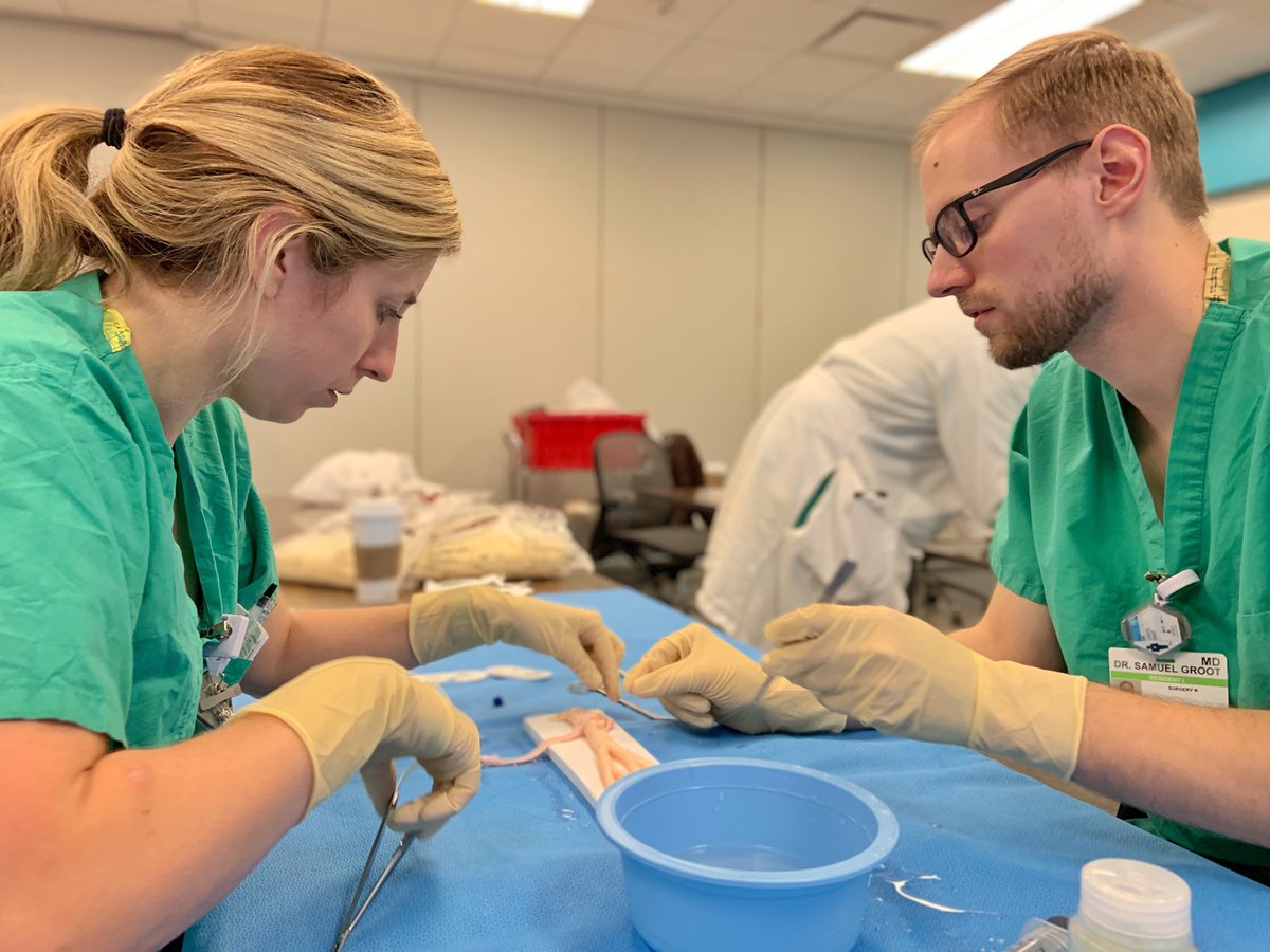 PH_Surgery's tweet photo. Today, our General Surgery residents learned about vascular anastomosis techniques from #vascular Attending, Dr. Joseph Blas, and Fellow, Dr. Andrew Sticco. #SkillsLab #SurgEd #SurgeryResidents #PracticeMakesPerfect https://t.co/GEVNFMYzZa