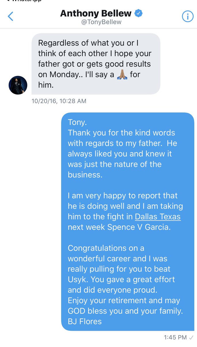 bjfloresboxing's tweet image. A true sportsman and a gentleman, @TonyBellew  Regardless of what things seem on the outside , fighters always share a certain respect when they lock horns in the ring. #respect