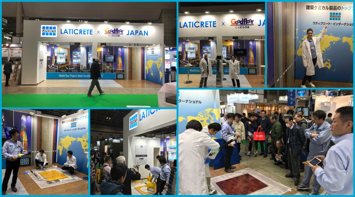 LATICRETE's tweet photo. Our international flooring team partnered with distributor Willbe Co in the Architecture + Construction Materials #tradeshow in Tokyo, Japan this week. We showcased our polished concrete system, self leveling underlayments &amp; concrete construction chemicals. #laticrete https://t.co/SbWm1foNI1