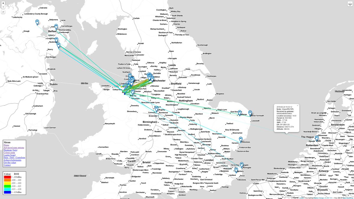 JohnCassidyGB's tweet photo. This is a view of our recent LoRaWAN ground-to ground record of 537km / 333miles set from Moel-Y-Parc in Wales to TU Delft University in The Netherlands.

It seems that tropospheric scatter phenomenon NOT ducting is at play. https://t.co/VY4oEi84rj