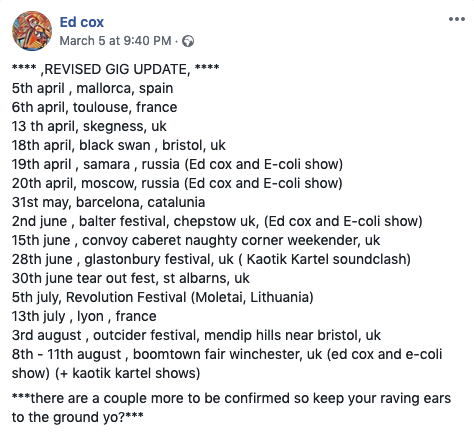 GlastoFestFeed's tweet photo. Kaotik Kartel’s (@KaotikKartel) Ed Cox and E-coli (@Ecoli13126965) have been spotted as #SelfConfirmed for #Glastonbury2019 by #gravejr over at the @eFestivals forums… https://t.co/Pimgm2Hyng