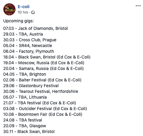 GlastoFestFeed's tweet photo. Kaotik Kartel’s (@KaotikKartel) Ed Cox and E-coli (@Ecoli13126965) have been spotted as #SelfConfirmed for #Glastonbury2019 by #gravejr over at the @eFestivals forums… https://t.co/Pimgm2Hyng