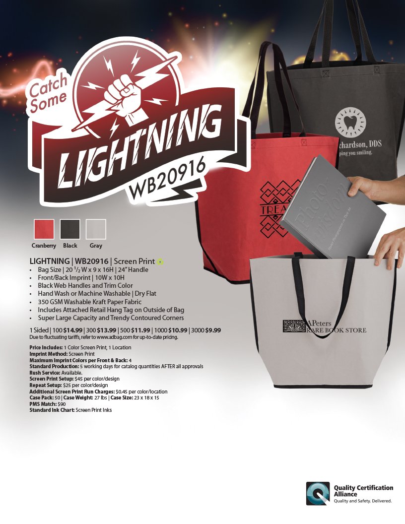 AmericanAdBag's tweet photo. American Ad Bag has the NEW Extra-Large Washable Paper Bag called the LIGHTNING (WB20916).  This stylish Tote bag has a super large capacity at 20.5 W x 16 H, with a 9 inch gusset and Contoured Corners!  Check out all the product details at https://t.co/hsGkEgPXdk https://t.co/YHZddJXOiD