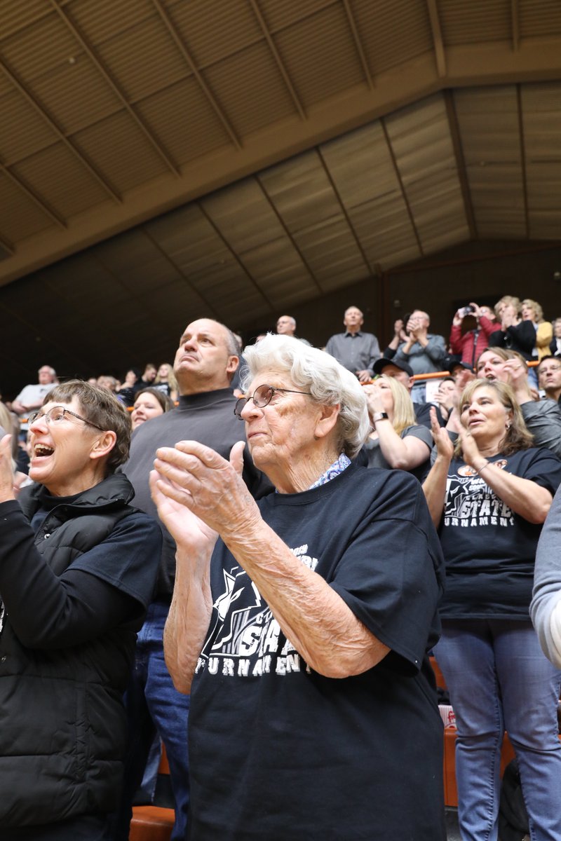 SDPBSports's tweet photo. 94-year old Clarice Thyen is in attendance at the Class B girls tournament today cheering on her grandkids Sam and Sara Thyen of Waverly-South Shore.

Clarice played girls basketball for Goodwin, SD (1942-43) when it was only half court.

#SDHoops19 https://t.co/NmScjcL0Oo