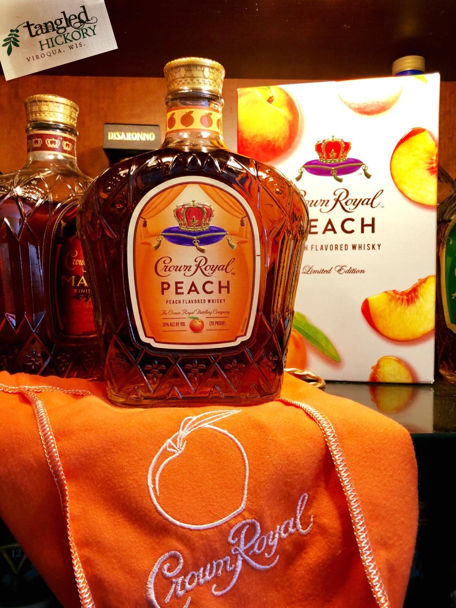 TangledHickory's tweet photo. New! Peach Whisky joins our Crown Royal line-up at Tangled Hickory #ShesAPeach #CrownRoyal https://t.co/kfe66pXs1y