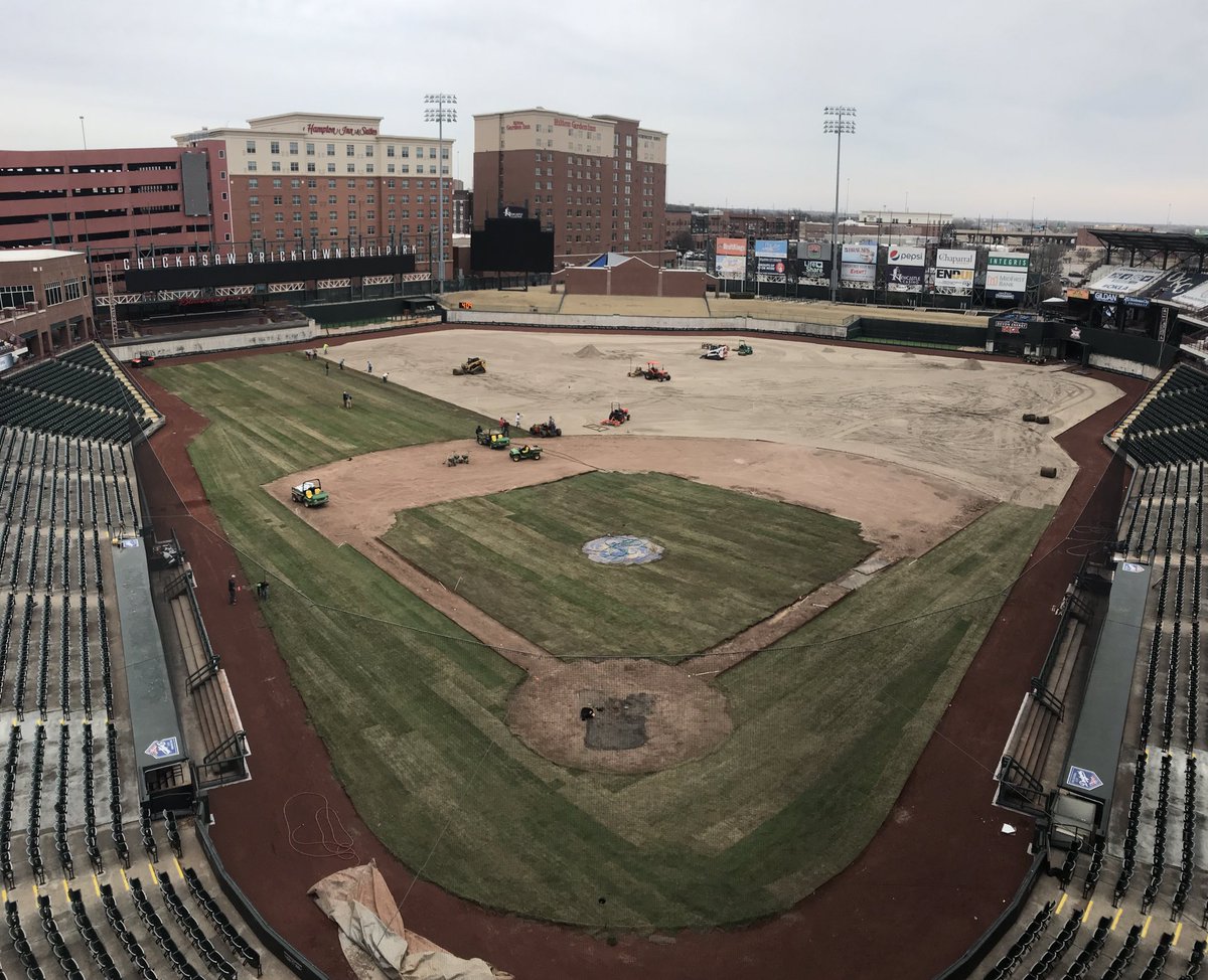 We have grass! Thank you to <a href="/Ntandco/">Nolan Thomas and Company, Inc.</a>, Myers Sod Farm, Tri-Tex Grass, and CGC on the installation today. Also thank you to <a href="/kendall_wiley/">Kendall Wiley</a> and the OKC <a href="/HarrellsLLC/">Harrell’s LLC</a> team for getting us pre-plant nutrition.