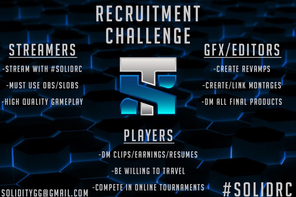 TS_Chance's tweet photo. I am so excited for the first ever Team Solidity Recruitment Challenge! Can’t wait to discover new talent 🤙 #SolidRC https://t.co/HxWPUFe7NZ
