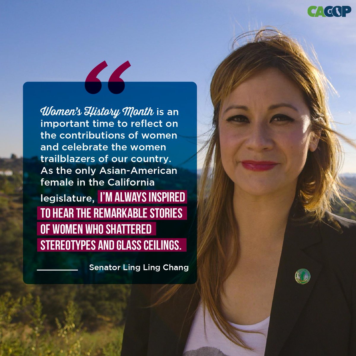 It's #WomensHistoryMonth &amp; we're shining the spotlight on some of CAGOP's notable leading ladies, starting with the only Asian-American female in the #CALeg -- Sen. <a href="/L2ChangCA/">Ling Ling Chang</a>!