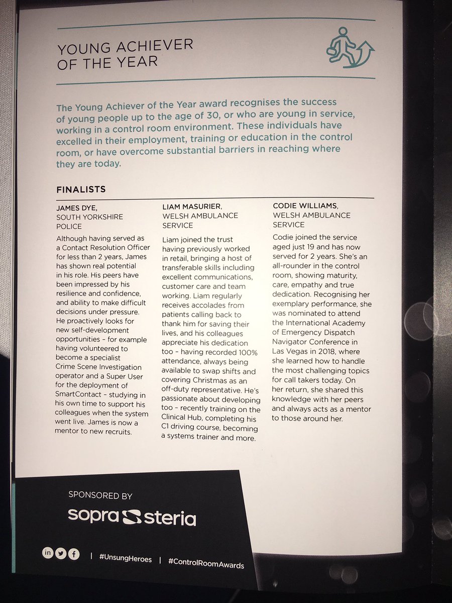 Great to have two WAST finalists in the Control Room Awards 2019, from all control rooms across UK for Police, Fire and Ambulance. Some amazing nominations. Good luck Codie and Liam #ControlRoomAwards #WAST