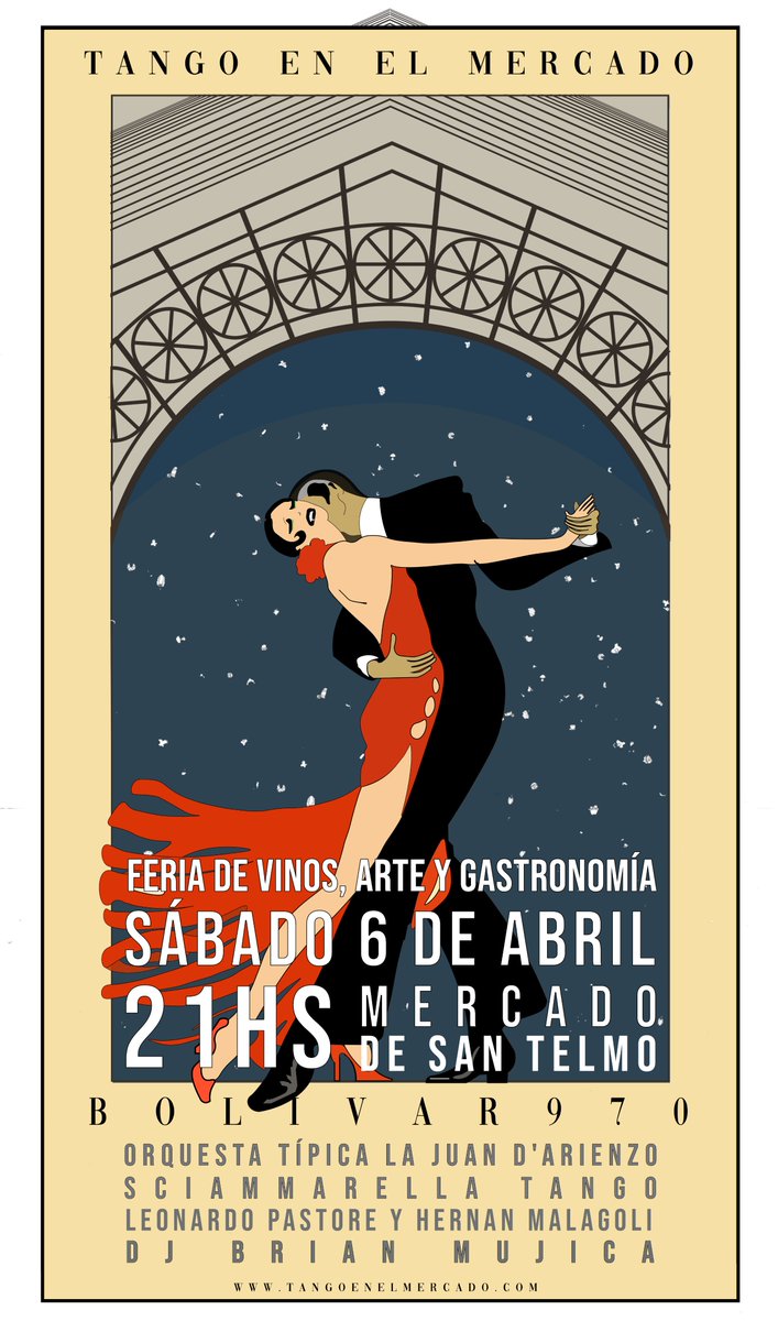 TangoMercado's tweet photo. El festival "Tango en el Mercado" es una propuesta cultural y gastronómica que se desarrollará el día 6 de abril en el Mercado de San Telmo. 
Orquestas de tango, milonga, feria de vinos,variedades gastronómicas y muchas sorpresas.
#TangoEnElMercado https://t.co/AOk9TbTw1K