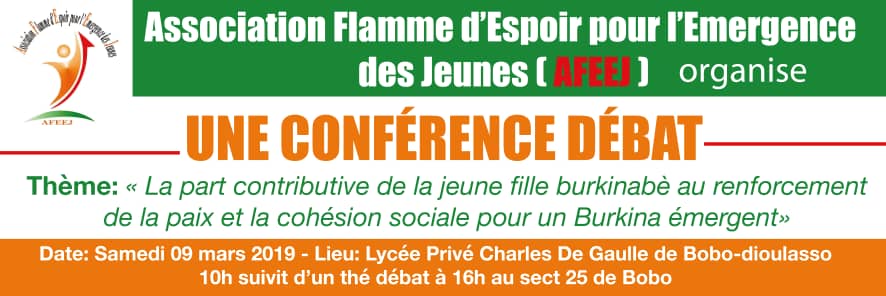 AFEEJ1's tweet photo. A l'occasion du 08 Mars 2019,l'AFEEJ organise une conférence sur le thème:"la part contributive dla jeune fille burkinabé au renforcement dla paix et dla cohésion sociale pour un Burkina émergent" dans 2 lycées de Ouagadougou et Bobo-dioulasso.
@NinaFatym @MikaOuedraogo @Thiomcy https://t.co/bFTTi4wJyU