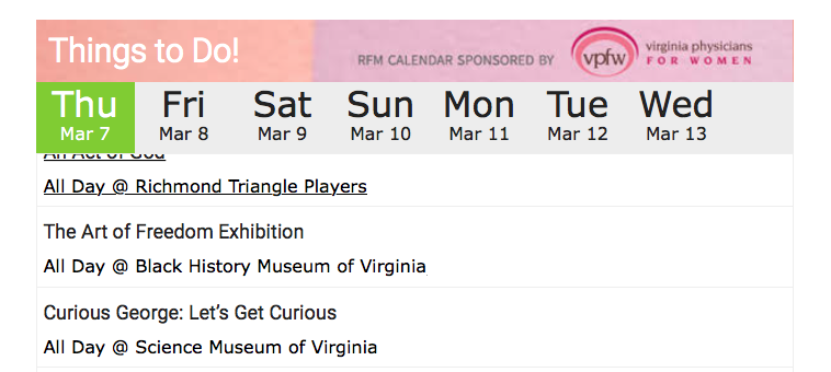 RFMtoday's tweet photo. Time for the #RVA event of the week! ￼👏 Presented by Virginia Physicians for Women @vpfw 

There's a new traveling exhibit inspired by a curious little monkey at  @ScienceMusofVA Click here for details ... ￼ https://t.co/wOPU9HzCWR https://t.co/3P0OAyYcvJ