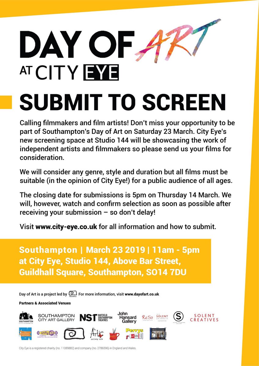 Fantastic opportunity for those working with film! See details below! #cityeye #dayofart #dayofartsouthampton