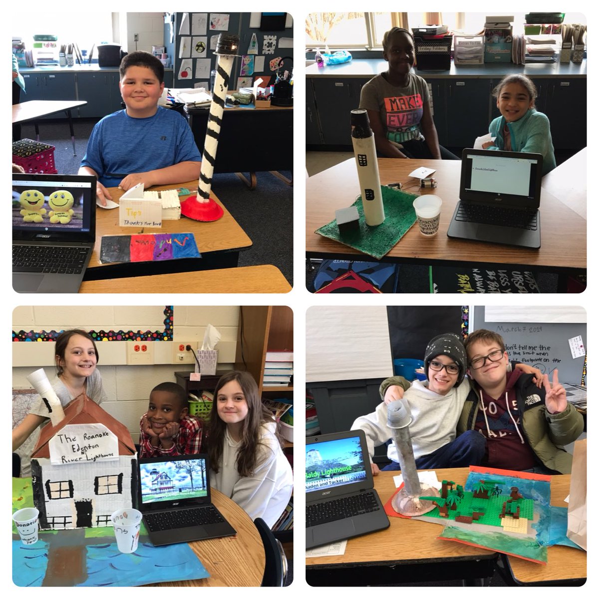 MrsJMeeks's tweet photo. Our 4th graders did an AMAZING job researching, building and wiring their N.C. Lighthouses. They presented to parents and visitors today. @OBLHS https://t.co/40V3zRDf25