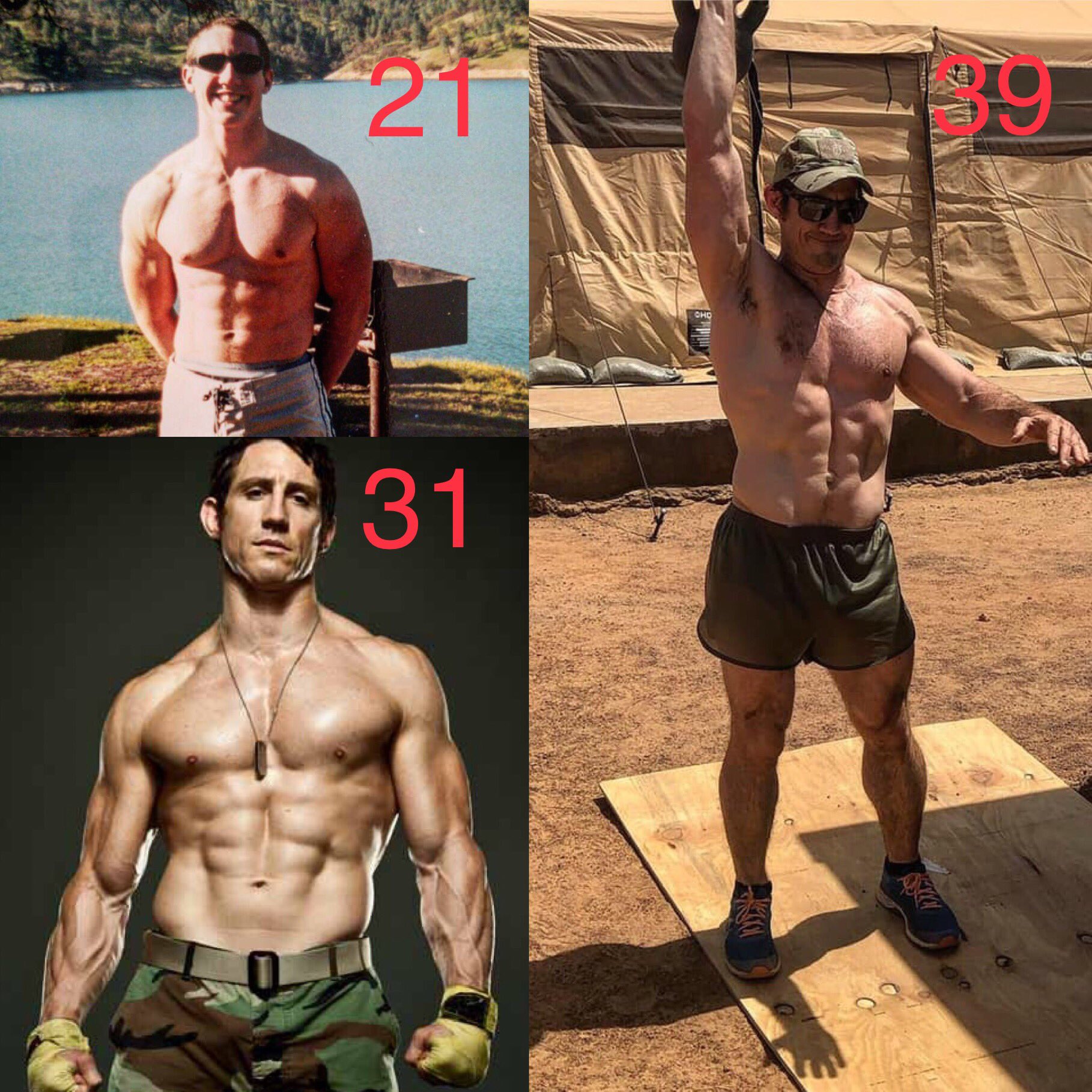 Tim Kennedy on "21, 31, and almost 40 years old. The first picture is when I just turned pro as a fighter. Before The Army, Infantry, Rangers, Special Forces. Before I