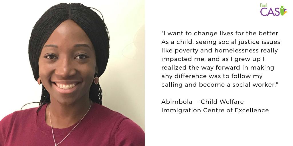 PeelCAS's tweet photo. #HerStory: Abimbola on how she supports and advocates for children and families facing complex settlement & immigration issues through her work with the Child Welfare Immigration Centre of Excellence. https://t.co/qjhO9GF65D #SocialWorkWeek #SocialWorkWeek2019 #CWICE https://t.co/o7iJdC37TD