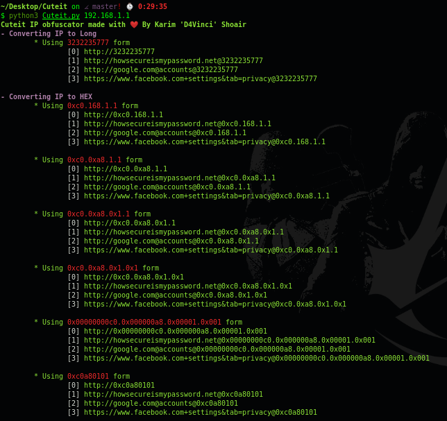 Chahali's tweet photo. Cuteit v0.2.1 - IP Obfuscator Made To Make A Malicious Ip A Bit Cuter https://t.co/HFwPMF32Io #CommandLine #Cuteit #IPaddress #IPObfuscator https://t.co/gZp99l1l4f