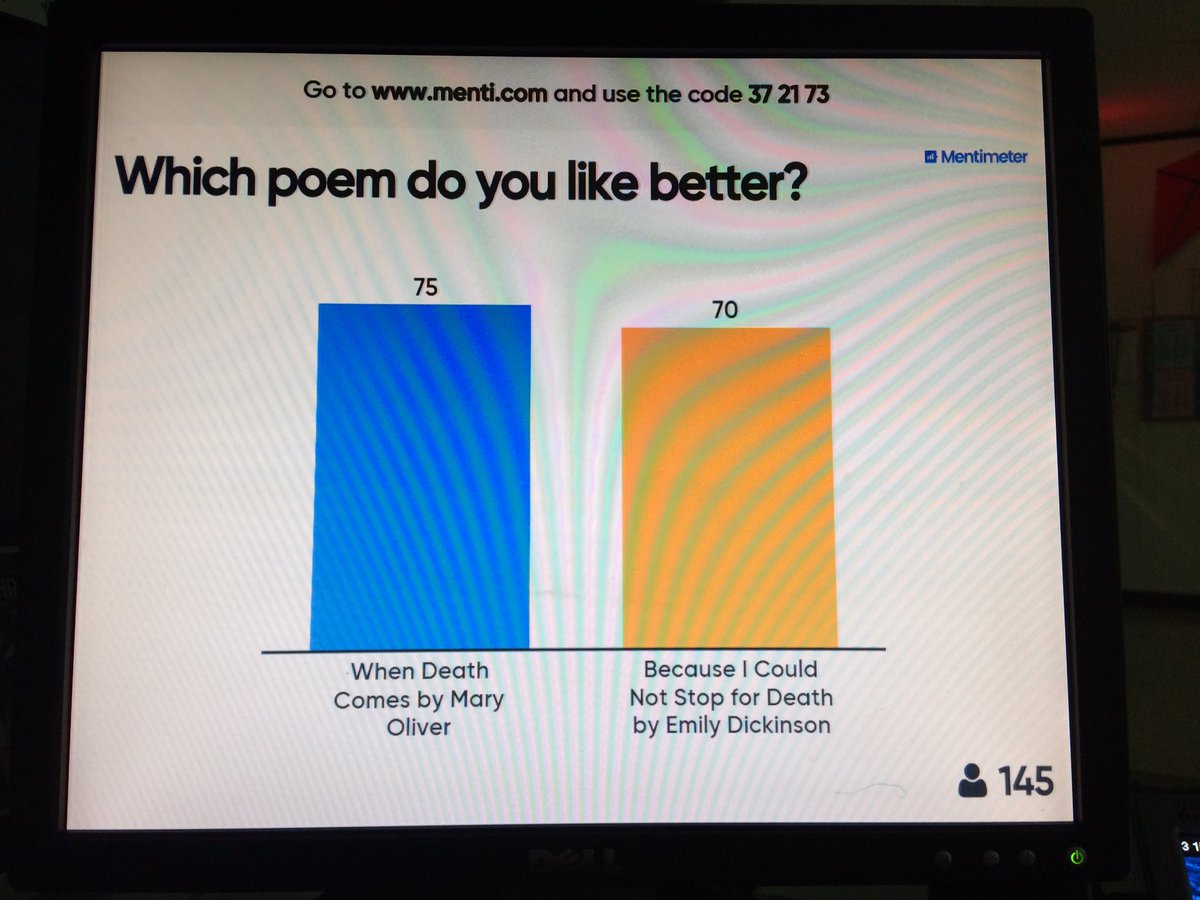 MrsStewartELA's tweet photo. It was a close race today for March Madness Poetry, but Mary Oliver came out victorious!#mac185 https://t.co/1Jd2tXIpDk
