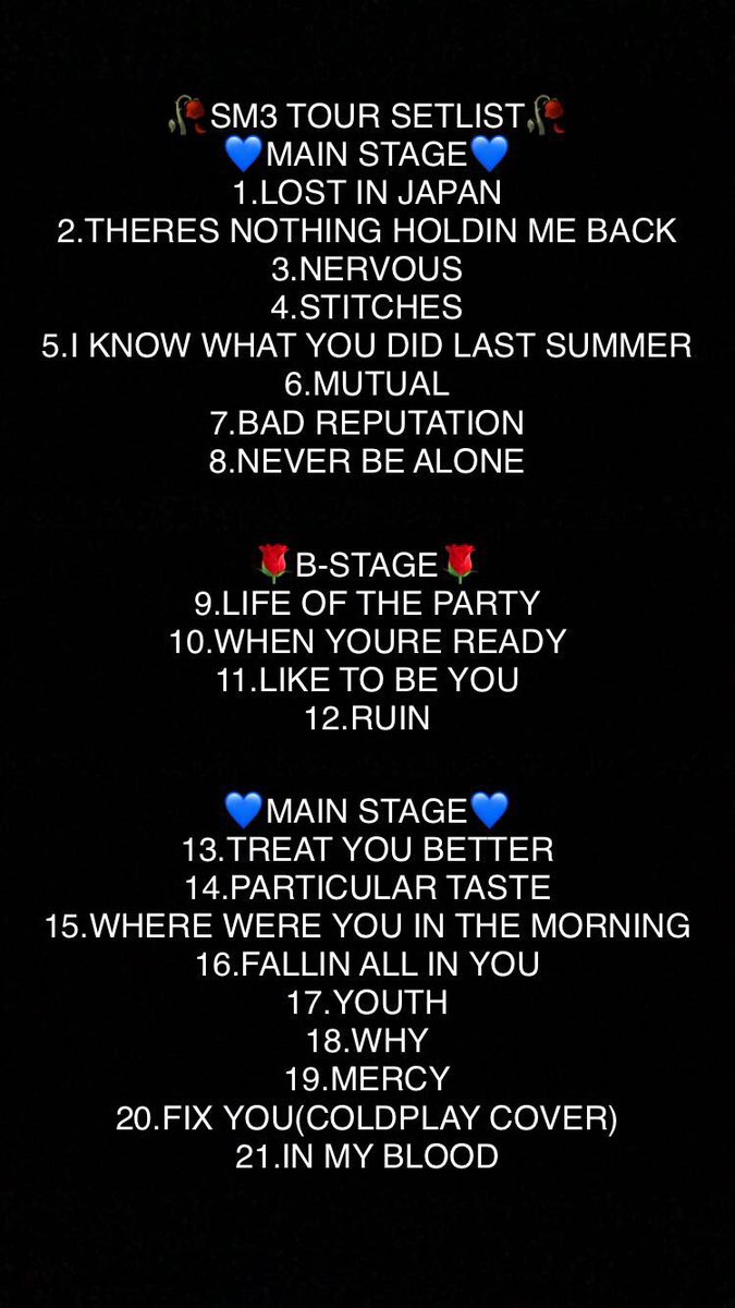 ViragKuhn's tweet photo. I love this set list, but i cry because the Perfectly Wrong and the Imagination are not on it😭❤️
@ShawnAccess @ShawnMendes 
#ShawnMendesTheTour #SM3 #TOURSETLIST https://t.co/qQfMaqgWNV