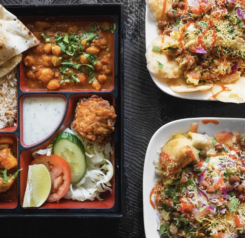 IndigoStFood's tweet photo. Mix and match mania 🚨 Definition: to choose different things such as curries, chaats, vegetables etc and put them together. What a great idea! 😝 #indigostfood #indianfood #bentobox #dinneridea #london https://t.co/kVWfR8qRYz