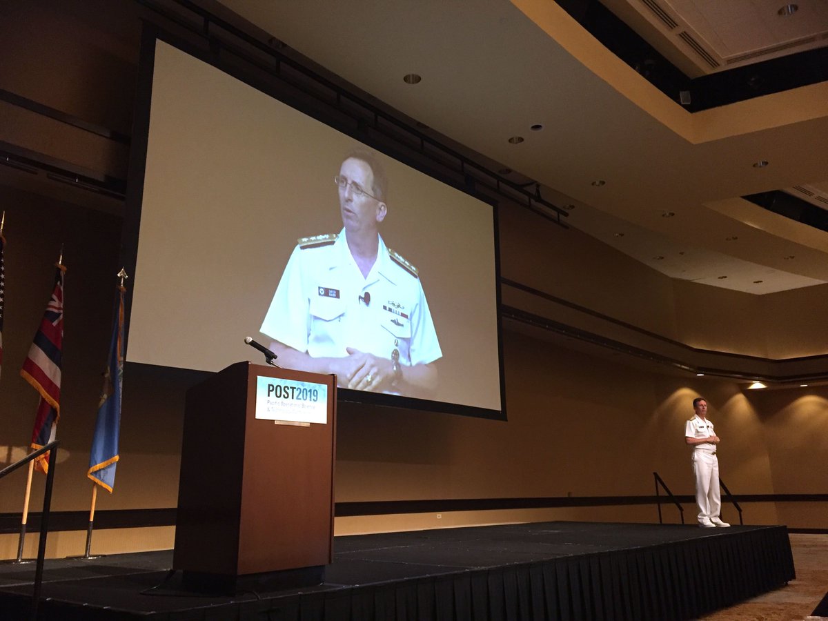 USNavyResearch's tweet photo. Chief of Naval Research Rear Adm. David J. Hahn discusses "Collaborating to Win" during the keynote luncheon yesterday at the 2019 Pacific Operational Science and Technology (POST) Conference in Honolulu, Hawaii. #POST2019 https://t.co/PgiykU9rfQ