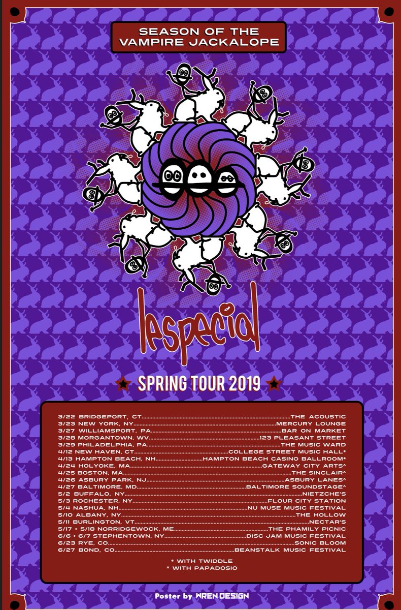 lespecialmusic's tweet photo. SEASON OF THE VAMPIRE JACKALOPE ⭐️ SPRING TOUR 2019 ⭐️ Tickets and info at https://t.co/27m6p9h5kg https://t.co/RkuA8zyYRG