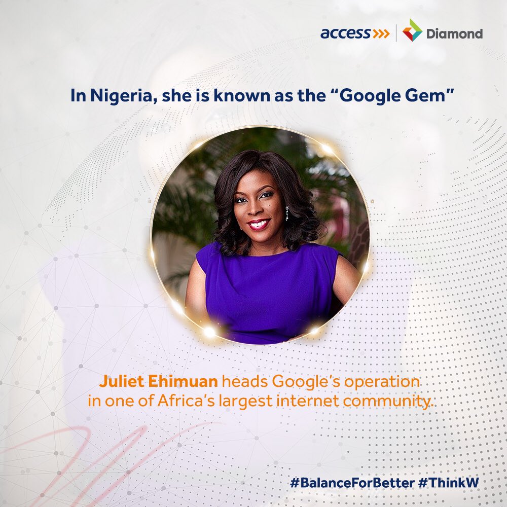 myaccessbank's tweet photo. Our #WFeature today is Juliet Ehimuan, the Head of Google Operations. Under her leadership, Google Nigeria has launched a series of innovative products and services, aimed at building the online ecosystem in Nigeria.
#womenintech #innovation #iwd #thinkw #balanceforbetter https://t.co/B3MnZaw2LT