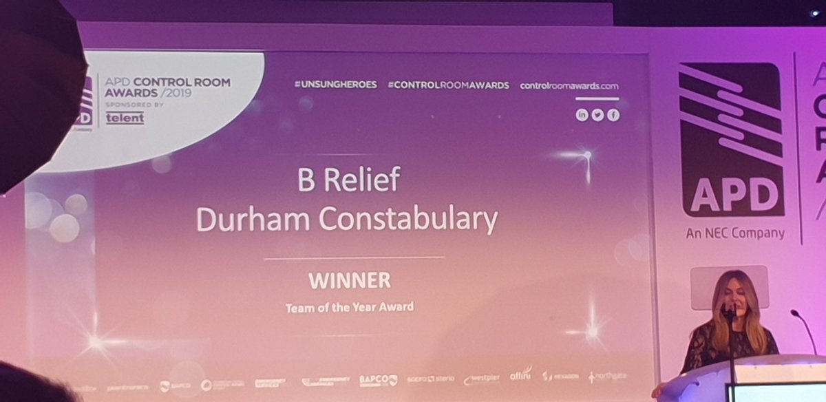 So proud of our team to be winners of the Team of The Year award in the 2019 APD #controlroomawards working as part of B relief for @DurhamPolice !!