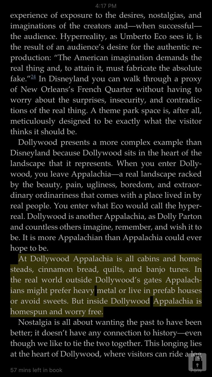 KaleyWyckoff's tweet photo. Which is pretty similar to the people who do go to Dollywood. Here is a quote where Hoppe points that out. #tsusouthlit https://t.co/Q39JW6lLJS