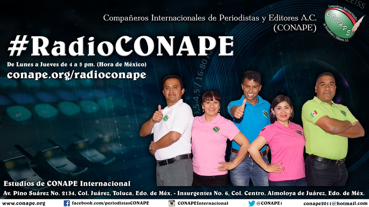 PrensaCONAPE's tweet photo. En este #Jueves ya estamos transmitiendo completamente en vivo en #RadioCONAPE ¡ESCÚCHANOS! 📻🎙️
▶️ https://t.co/sUmxKfDwEH https://t.co/dKul6fJcKm