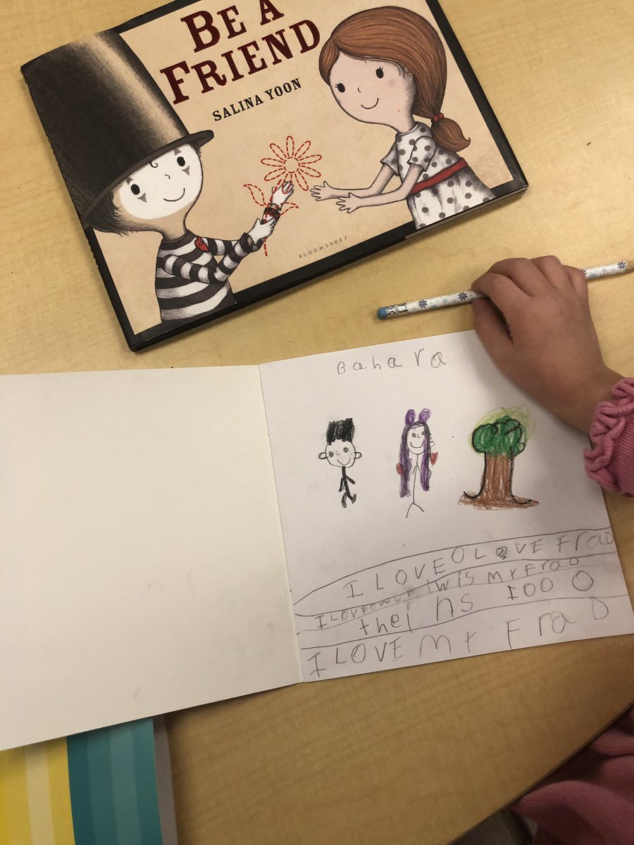 Kinders read this sweet book then talked, drew and wrote about what it means to be a friend! 📖✏️💚 #kindnesscounts #Kindergarten #esl #enl #teach #albany #RefugeesWelcome