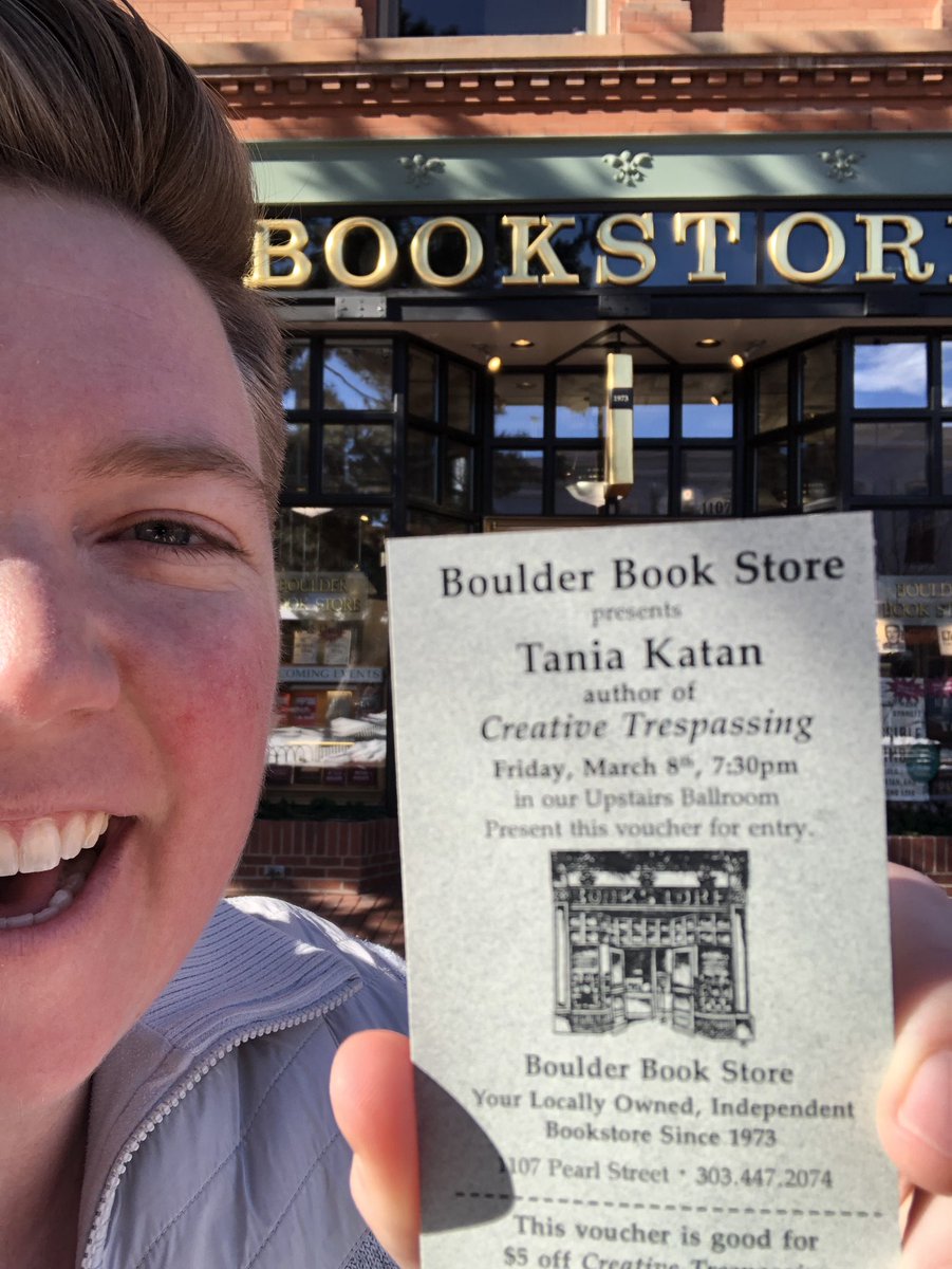 heypamdavis's tweet photo. Front range friends! Everyone’s favorite disruptor @taniakatan is coming to town tomorrow for the night of our lives @boulderbooks. Join me in an evening of #CreativeTrespassing! https://t.co/SeTdNiCUPb
