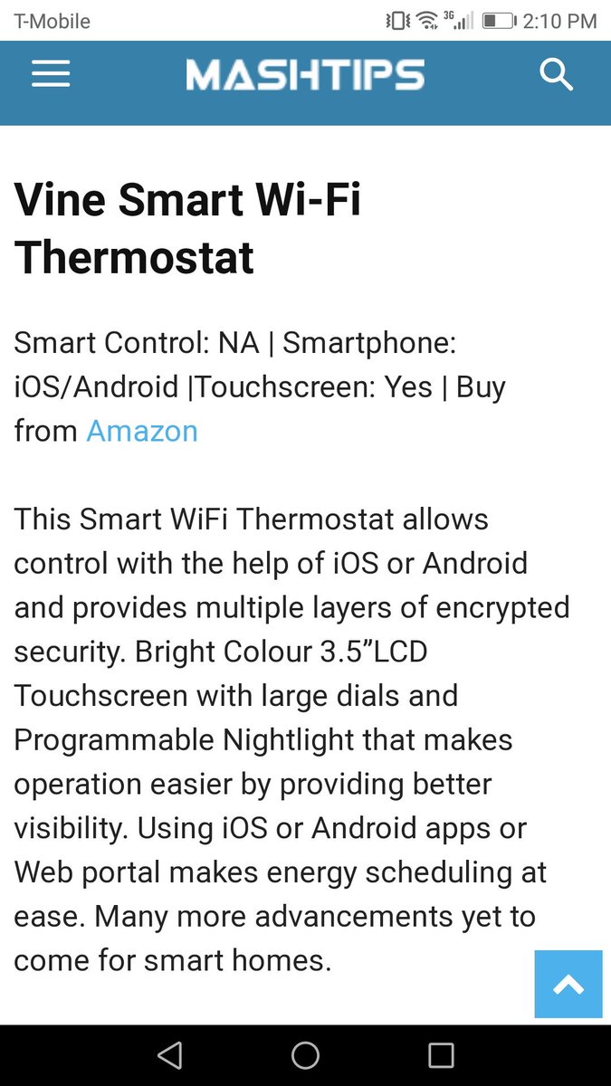 VineSmartHome's tweet photo. Thank you @mashtips for recognizing the Vine Wi-Fi Thermostat as one of the best thermostats to control with a smartphone! #Vine #VineThermostat #VineSmartHome #WiFi #Thermostat #Smart #Control #Best #Droid #iPhone #Alexa #GoogleHome #Amazon #Newegg #Mashtips #Blog #HVAC #IoT https://t.co/s3iGVRdCN0