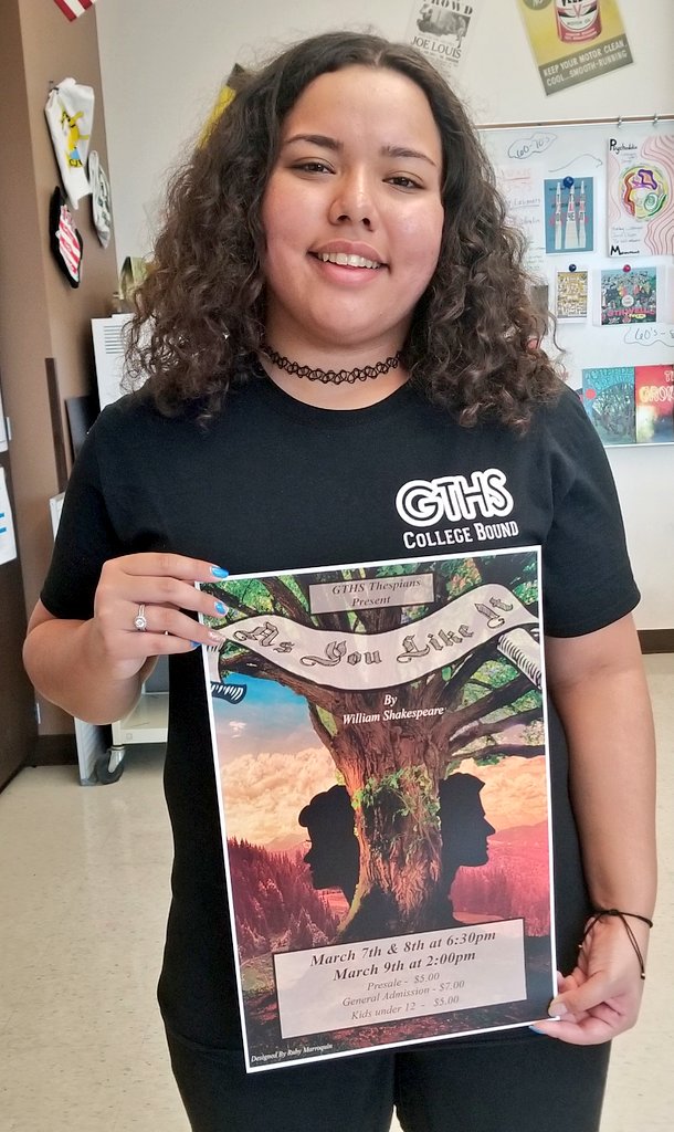 GTHSGraphics's tweet photo. A couple recent poster designs created for the upcoming "As You Like It" play put on by GTHS Thespians @GrandTerraceHS. Nice work Yuriana &amp; Ruby! Be sure to come out and see the performances today, tomorrow or Saturday!
@CRYROP @donnarobinsonc1 https://t.co/YQ87vw7RZm