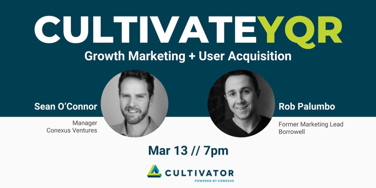 User Acquisition is 🔑 to scaling a high growth startup! 

Join us for a 🔥 side chat with <a href="/RobPalumbo/">Rob Palumbo</a> + <a href="/seantoconnor/">Sean O'Connor</a>!

⏱Wed Mar 13 @ 7pm
🎟: eventbrite.ca/e/cultivateyqr…

#CultivateSK #GrowWithUs #SKstartups #SKtech #AudacitYQR