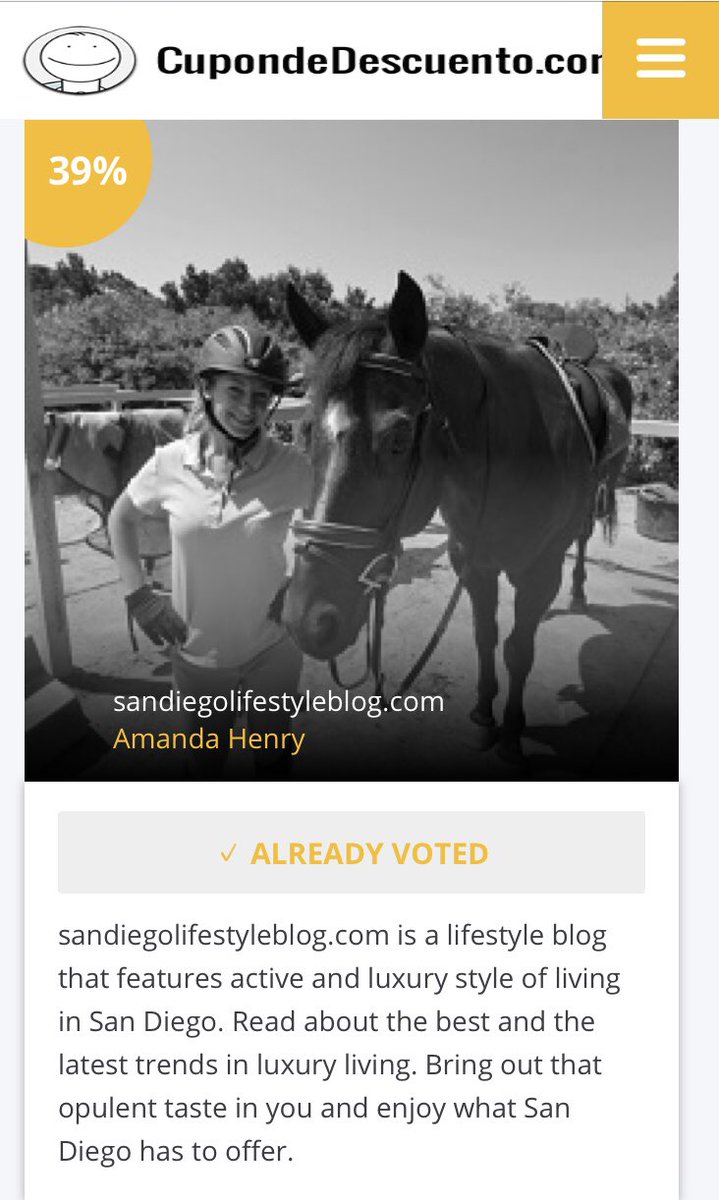 My wife, Amanda Henry, runs an amazing lifestyle blog here in #SanDiego.  If you have two free minutes, please vote for her at cupondedescuento.com.co/premios/wester… #thesdlifestyle