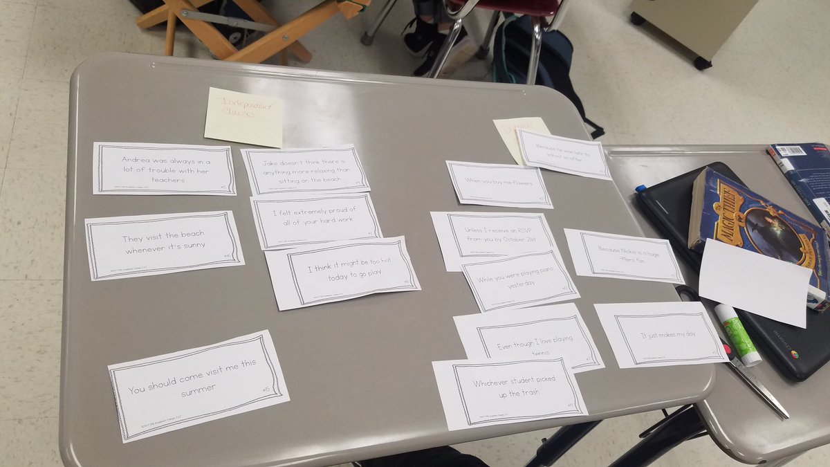 SweatherlyYMS's tweet photo. Sorted dependent & independent clauses today in ELA! Gearing up to tackle complex & compound complex sentences tomorrow. Already have simple & compound sentences mastered. @bflong14 #whatifyms #typesofsentences https://t.co/aYuwKlmKPj