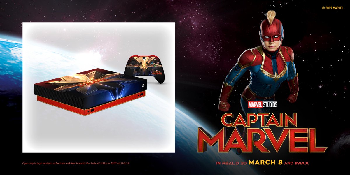 XboxANZ's tweet image. RT for a chance to fly higher, further, and faster with a custom Captain Marvel Xbox One X. #CaptainMarvelXboxSweepstakes

NoPurchNec. Ends March 27th. T&amp;amp;Cs: msft.social/MYnMRw