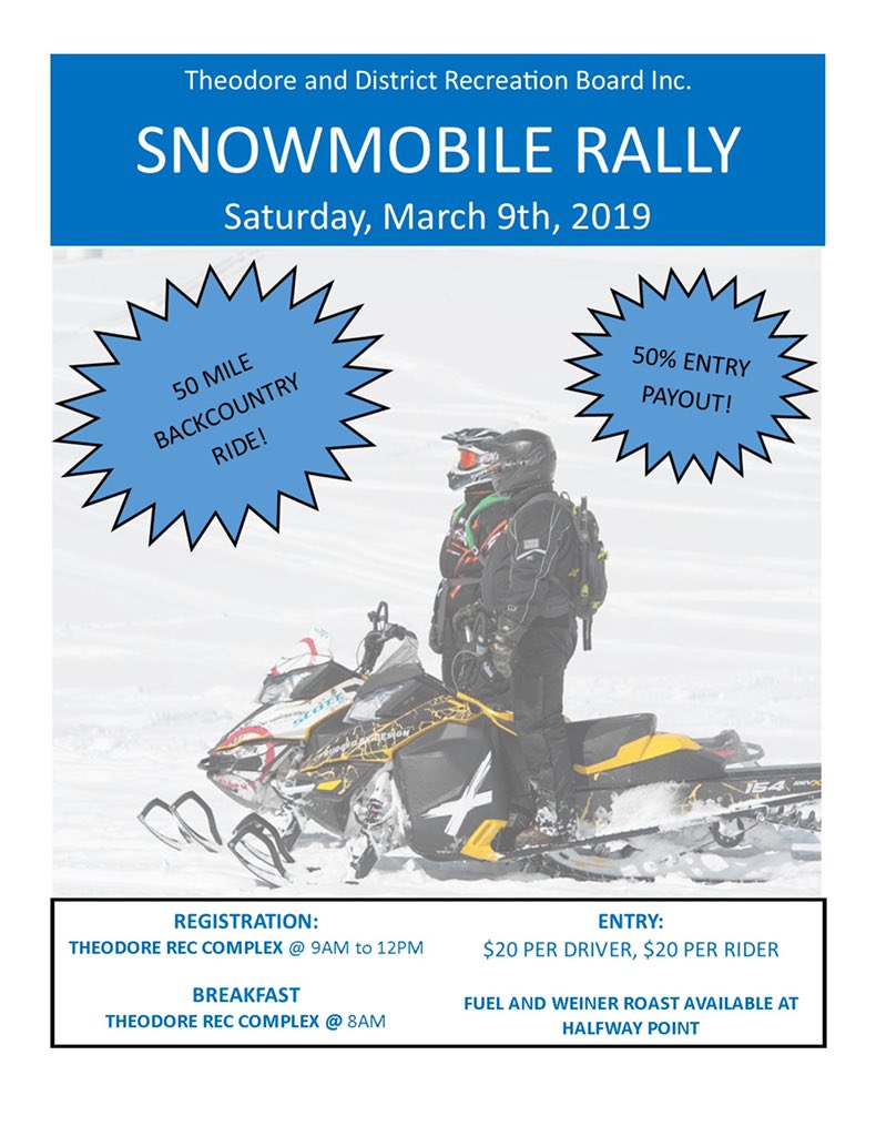 TheodoreBuffs's tweet photo. Don’t forget, Snowmobile Rally is this Saturday! See you at 9:00AM in Theodore. #snow #sksnow #skidoo #polaris #articcat #yamaha https://t.co/6Ua6Qairyr