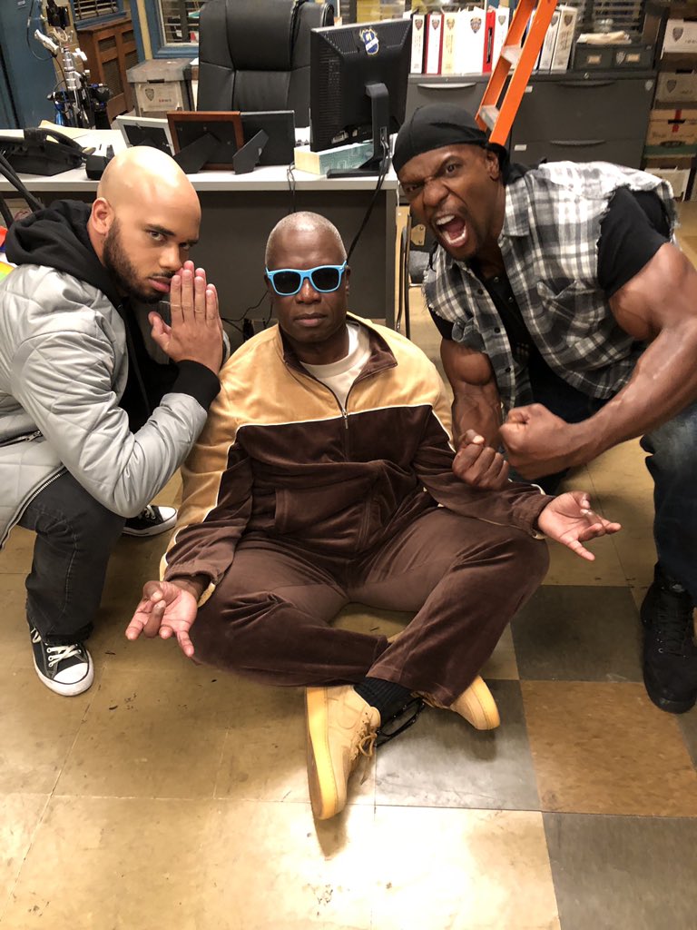Here is a photo of us unable to contain our excitement for tonight's new #Brooklyn99 episode. Who's ready to see the insanely talented <a href="/Lin_Manuel/">Lin-Manuel Miranda</a>?
