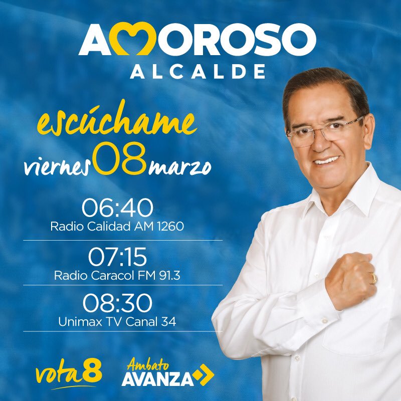 #Ambato la agenda de medios para el #Viernes 8
#AmbatoSeFortalece #ElAlcaldeDelPueblo