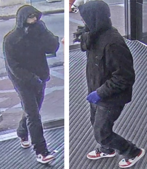 FBIPhiladelphia's tweet photo. The #FBI/@PhillyPolice Violent Crimes Task Force seeks your help ID'ing this guy, who tried to rob a TD branch on 200 blk of Lombard yesterday afternoon. W/M in his 30s, 5'8, thin, dark beard; had on red/white/black Air Jordan 1's &amp; bright blue gloves. REWARD—call 215-418-4000. https://t.co/m02dmxVKio