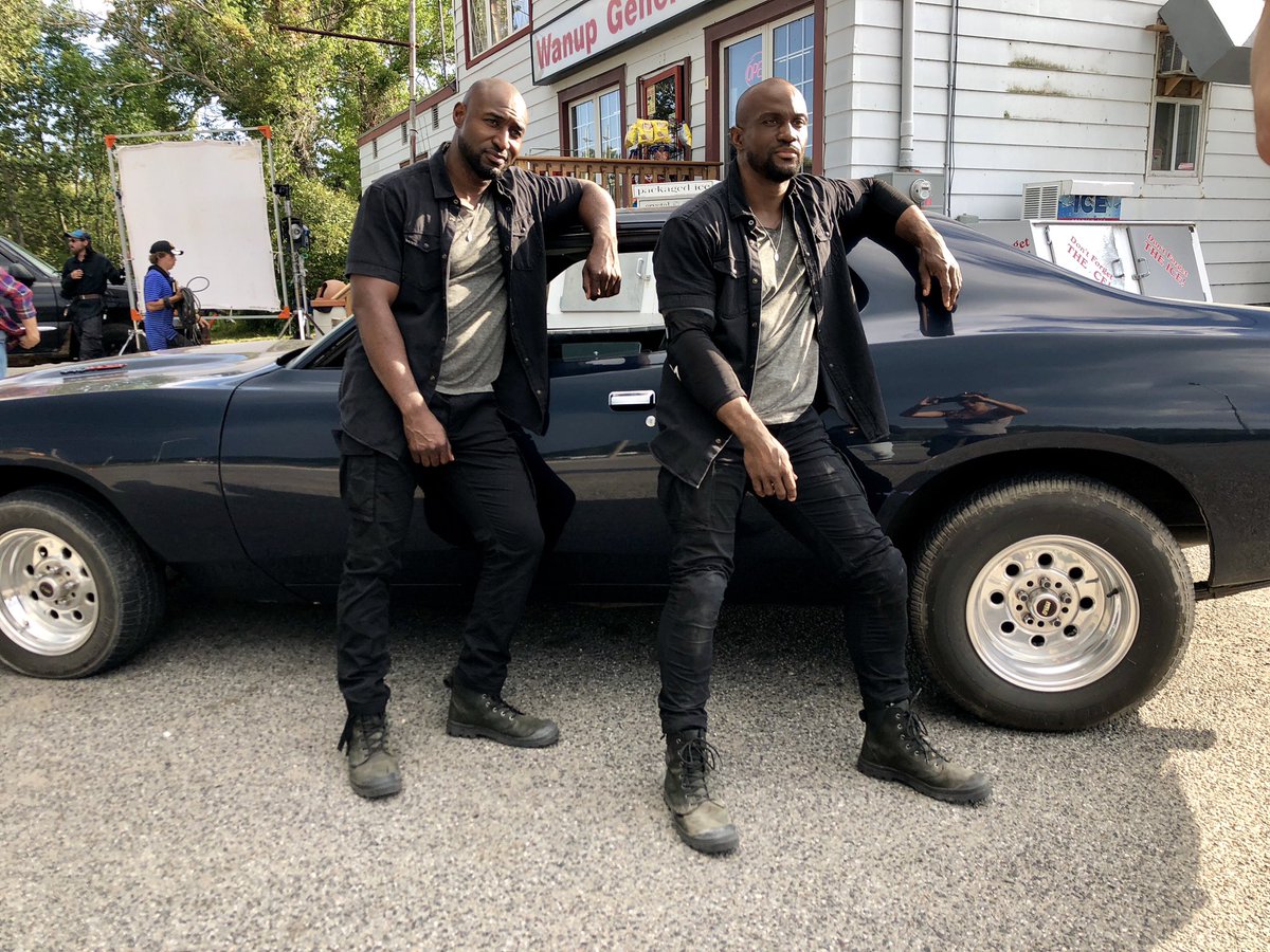 adrianholmes's tweet photo. Doubling up on V-Wars! #tbt #vwars #bts #setlife #stunts #muslecars #ericdaniel #twocanplaythatgame @VWarsOfficial https://t.co/ZMqSZHviDp