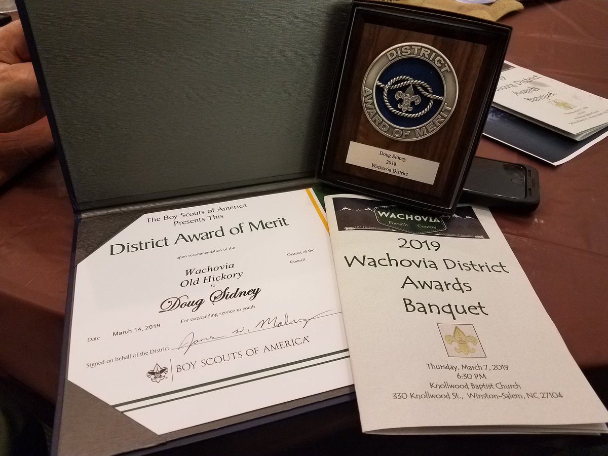 ReisingP's tweet photo. So proud of my dad, recipient of the Wachovia District Award of Merit #BSA2019 #scoutingbsa https://t.co/AZano6nlaY